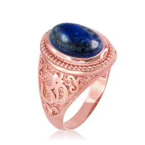 Rose Gold Lapis Lazuli Om Ring