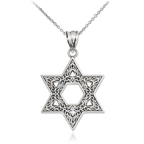 Oxidized Sterling Silver Star of David Ornament Pendant Necklace