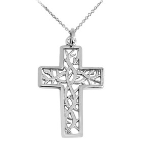White Gold Celtic Trinity Cross Pendant Necklace