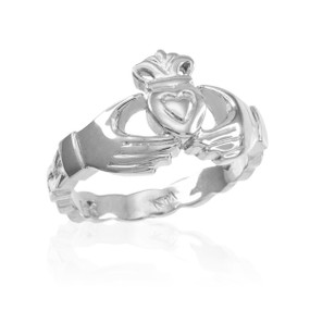 White Gold Claddagh Engagement Ring with Celtic Band