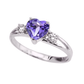 White Gold CZ Alexandrite Heart Proposal/Promise Ring