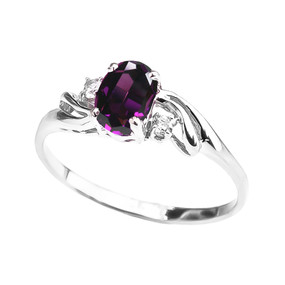 White Gold CZ Amethyst Oval Solitaire Proposal Ring