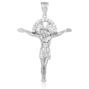 White Gold CZ Crucifix Pendant