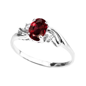 White Gold CZ Garnet Oval Solitaire Proposal Ring
