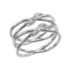 White Gold Dainty Double Infinity Orbit Ring with Diamonds