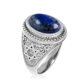 Sterling Silver Star of David Lapis Lazuli Jewish Statement Ring