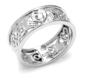 White Gold Diamond Claddagh Wedding Band with Celtic Knot