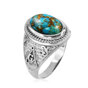 Sterling Silver Masonic Ring with Blue Copper Turquoise