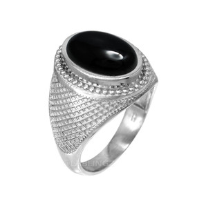 Sterling Silver Oval Onyx Gemstone Statement Ring