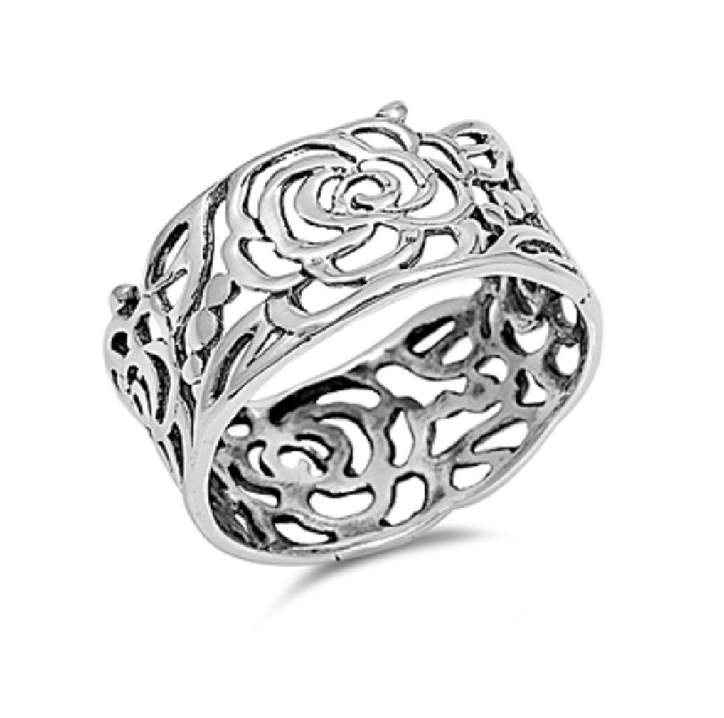 Filigree Roses Fashion Ring Sterling Silver 925 - All in Stock