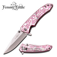 Pink Rose Spring Assisted Knife
•3" 2.8MM THICK BLADE, STAINLESS STEEL
•MIRROR BLADE
•3.75" CLOSED
•PINK ROSE TEXTURE ON CD GLARE ALUMINUM HANDLE
•INCLUDES POCKET CLIP
