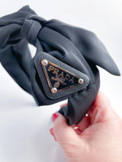 Upcycled Prada Black Bow Hardware headband