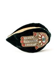 Hamsa embellished velvet headband 