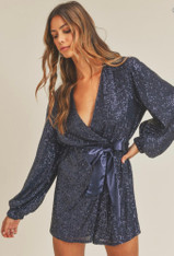 Navy blue sequined wrap dress