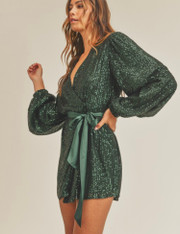 Forest Green sequined wrap dress