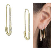 Safety Pin crystal gold vermeil earrings