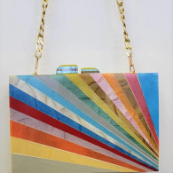 Rainbow lucite inlay wood clutch bag