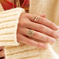 Crystal leaves baguette GP ring