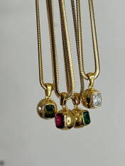 Emerald green orbit 24K GP necklace 