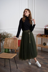Parisian dotted olive tulle skirt