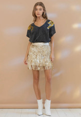 Golden sequined tiered mini skirt 