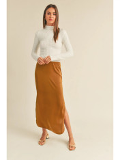 Satin Side Slit Skirt - Copper 