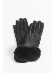Faux fur vegan leather gloves black