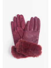Faux  fur vegan leather gloves burgundy