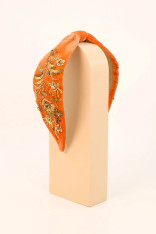 Embellished Velvet Headband - Tangerine
