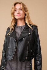 Lighting bolt vegan leather motto jacket 