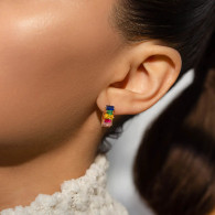 Rainbow baguette huggies earrings 