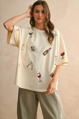 Cocktails please embroidery cotton tee