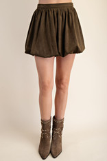 Olive Suede Mini Bubble Skirt