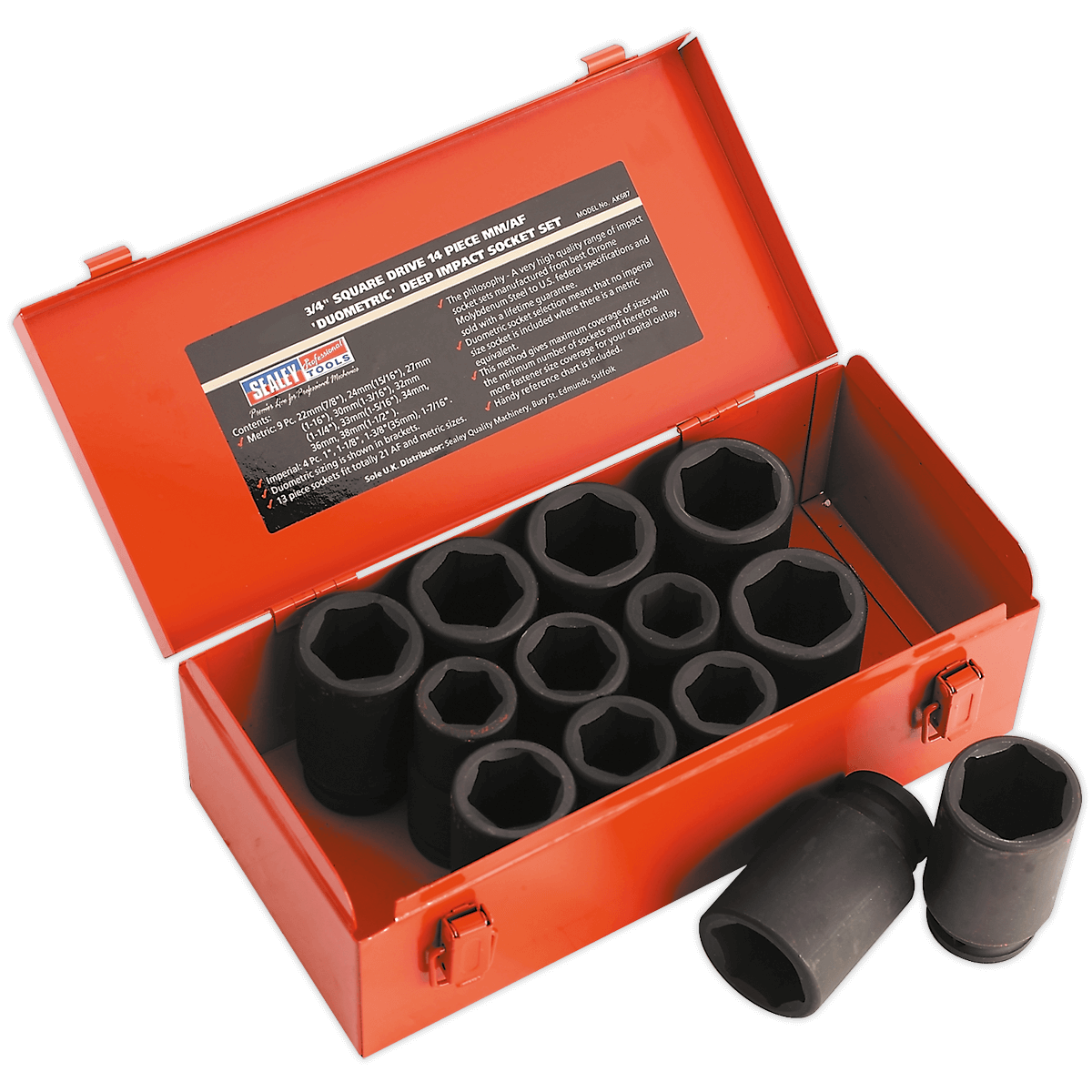 Sealey AK687 Impact Socket Set 13pc Deep 3/4"Sq Drive Metric/Imperial Toolden