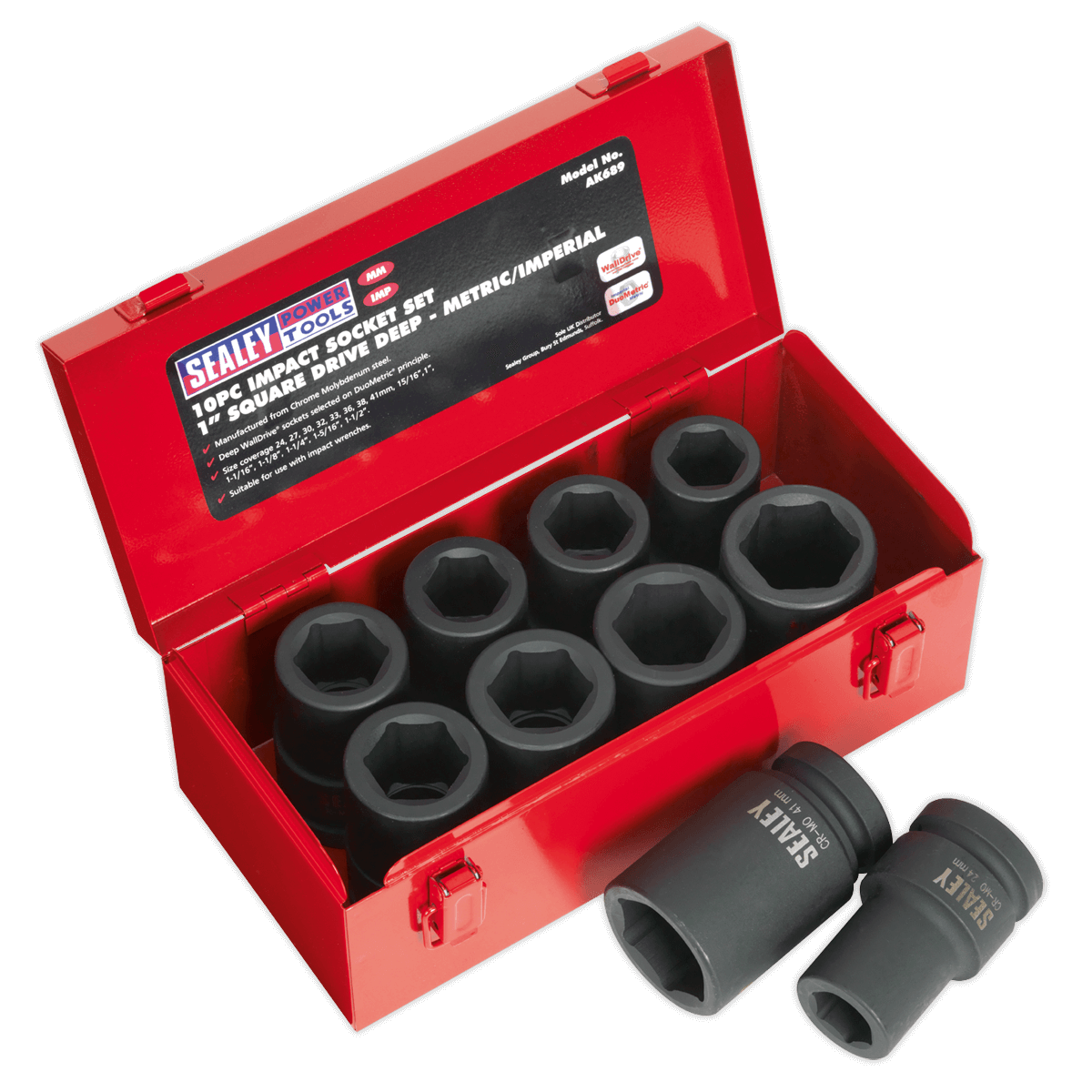 Sealey AK689 Impact Socket Set 10pc Deep 1"Sq Drive Metric/Imperial