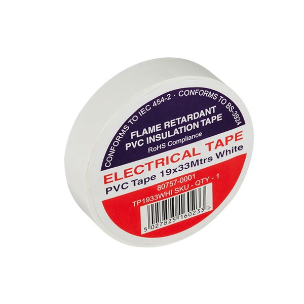 White Electrical Tape TP1933WHI 19x33mtrs Flame Retardant Toolden