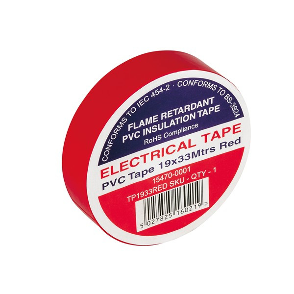 Red Electrical Tape TP1933RED 19x33mtrs Flame Retardant Toolden