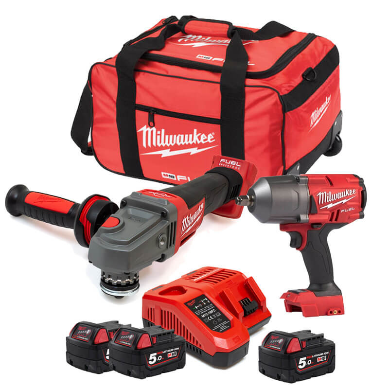Milwaukee M18 18V 2 Piece Kit Impact Wrench & Grinder 3 X 5.0AMP LiIon