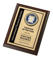 This 6" x 8" plaque features an enameled ITS medallion. Plenty of space for wording with up to 7 lines of text and 25 characters per line included.