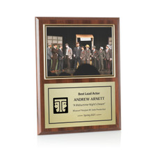 This 9" x 12" plaque offers a gold trimmed photo holder that will let you insert and display a 5" x 7" photo. Face plate includes ITS icon and up to 7 lines of text with 25 characters per line included. Specify ITS icon color: blue or black.