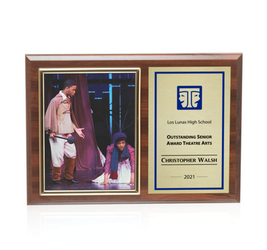 This 9" x 12" plaque offers a gold trimmed photo holder that will let you insert and display a 5" x 7" photo. Face plate includes ITS icon and up to 7 lines of text with 25 characters per line included. Specify ITS icon color: blue or black.