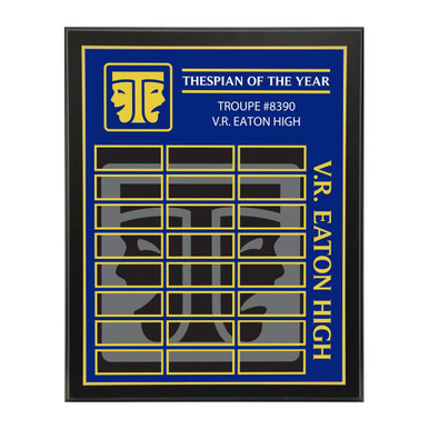 New technology allows full-color production of this eye-catching perpetual plaque. With a top text area AND a text sidebar area, there's plenty of room to impress. The 16" x 20" plaque. Nameplates sold separately (item 800149).  Four lines of text on this product. Lines 1-3 are for the top of the plaque, line 4 will appear vertically on the right side(WILMINGTON HIGH in example). 