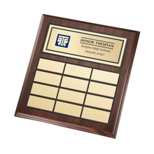 This 11" x 13" plaque features the ITS icon on a header plate with up to 4 lines of text with 30 characters per line included. It comes with 12 gold spaces for name plates. Each black name plate (sold separately as item 800111) is engraved and sent with adhesive tape on the back that will allow you to add the recipients names to the plaque year after year. Specify ITS icon color: blue or black