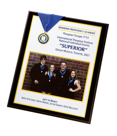 Celebrate the accomplishments of students who earn the coveted SUPERIOR rating at the national individual events with this custom photo plaque. Your photo is actually printed on the plaque using state-of-the-art technology. The perfect way to immortalize your SUPERIOR students. Manufacturer will contact you directly to receive your photo for the plaque. Plaque is 15" x 18". Photo area is 11" x 7".
