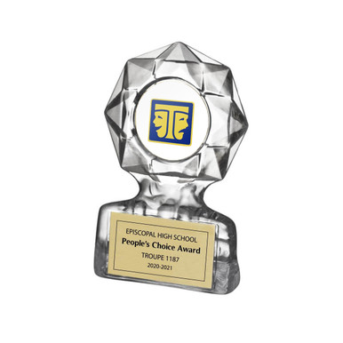 Acrylic award with simulated crystal look features color ITS icon and face plate. Up to 4 lines of wording with 25 characters per line included. 5" tall.