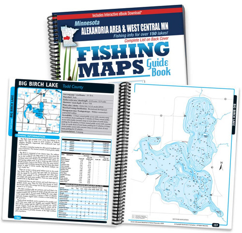 Alexandria Area & West Central Minnesota Fishing Map Guide cover and map page spread