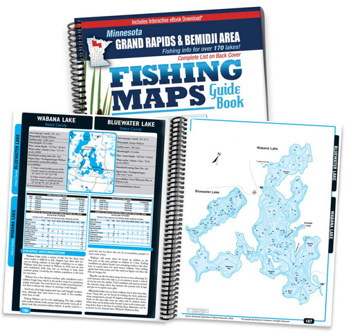 Northern Minnesota Grand Rapids & Bemidji Area Fishing Map Guide cover and map page spread