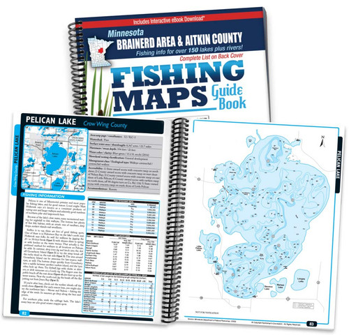 Northern Minnesota Brainerd Area & Aitkin County Fishing Map Guide cover and map page spread