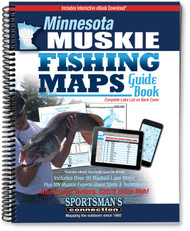 Minnesota Muskie Fishing Map Guide cover -  includes contour lake maps with marked spots and fishing information for over 50 lakes