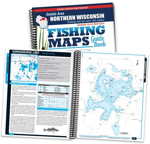 Oneida Area Northern Wisconsin Fishing Map Guide cover and map page spread